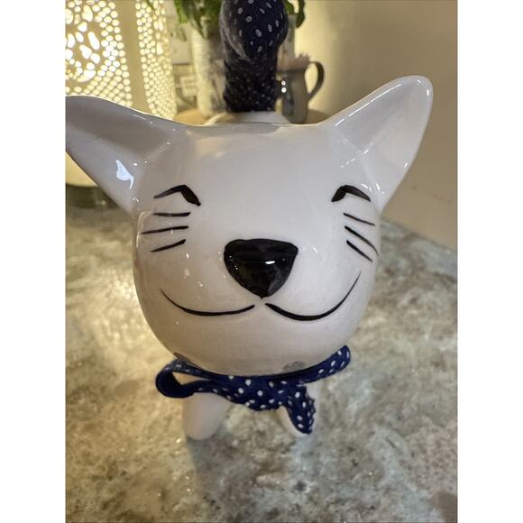 VINTAGE ENESCO CERAMIC SMILING CATS WITH POLKA DOT BOWS & TAILS - Picture 9 of 13